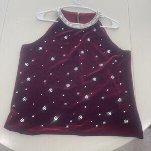 Burgundy Velvet Sleeveless Rhinestone Tank Top Party Gatsby Event Women Sz L NEW